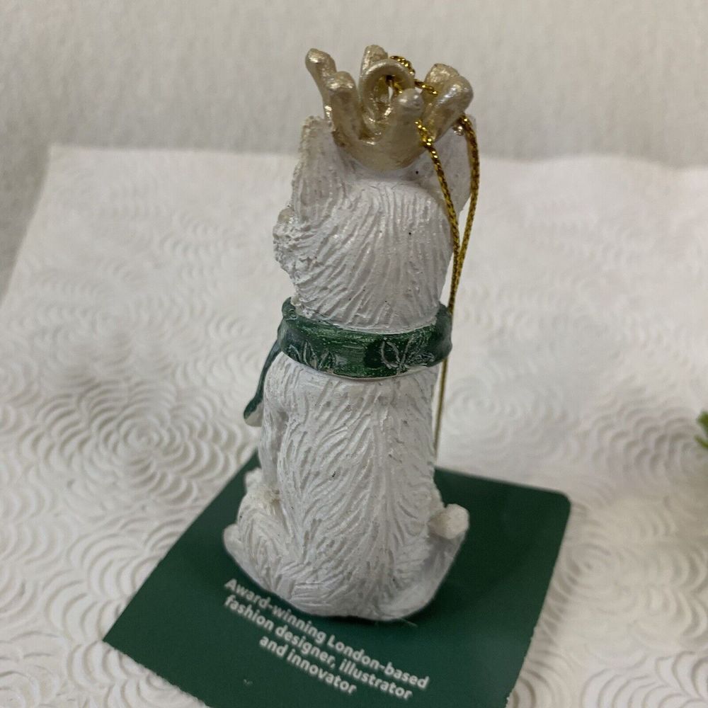 5 Christmas Tree Ornaments Fox Bear Owl with Crowns Ceramic White Green Gold Lot - Picture 7 of 16